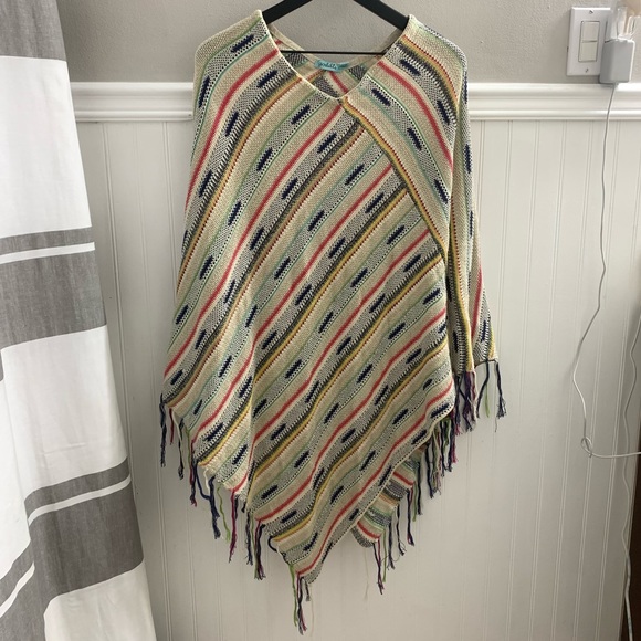 GODDIS Multicolored Boho Hippie Festival Oversized Fringe Shawl Poncho S/M - Picture 3 of 10